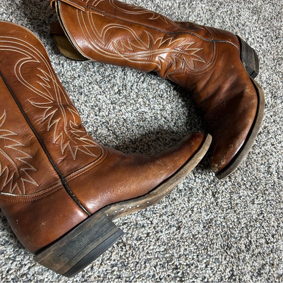 Vintage Tony Lama Cowboy Boots Men’s 10.5 Brown Rodeo Western Point Toe Leather - Picture 3 of 8